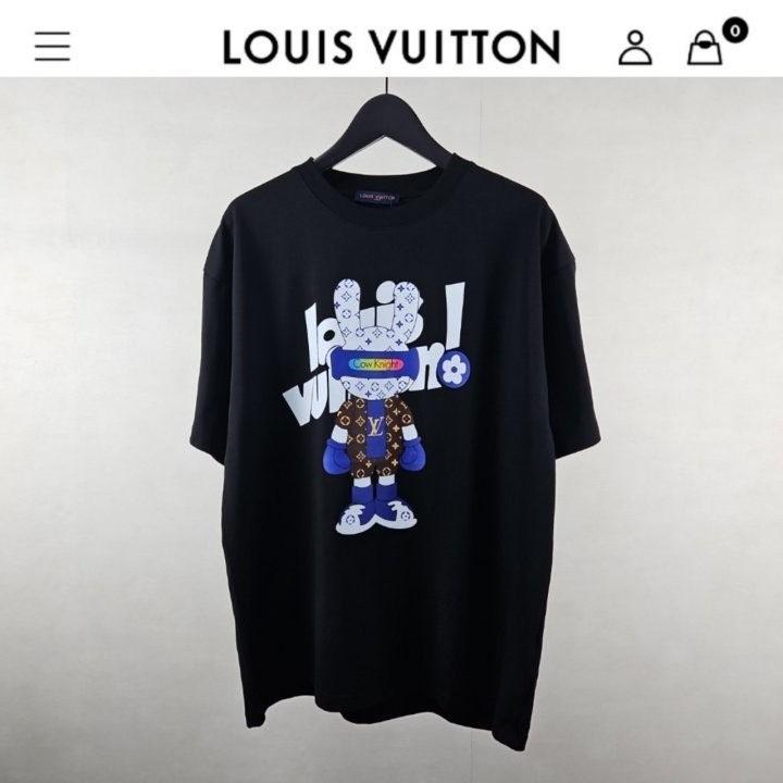 루이비통 수입 LV cow 프린팅 라운드 티셔츠 남여공용 블랙 (국내배송)