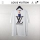 루이비통 LV 레더 자수 로고 라운드 티셔츠 남여공용 화이트 (국내배송)