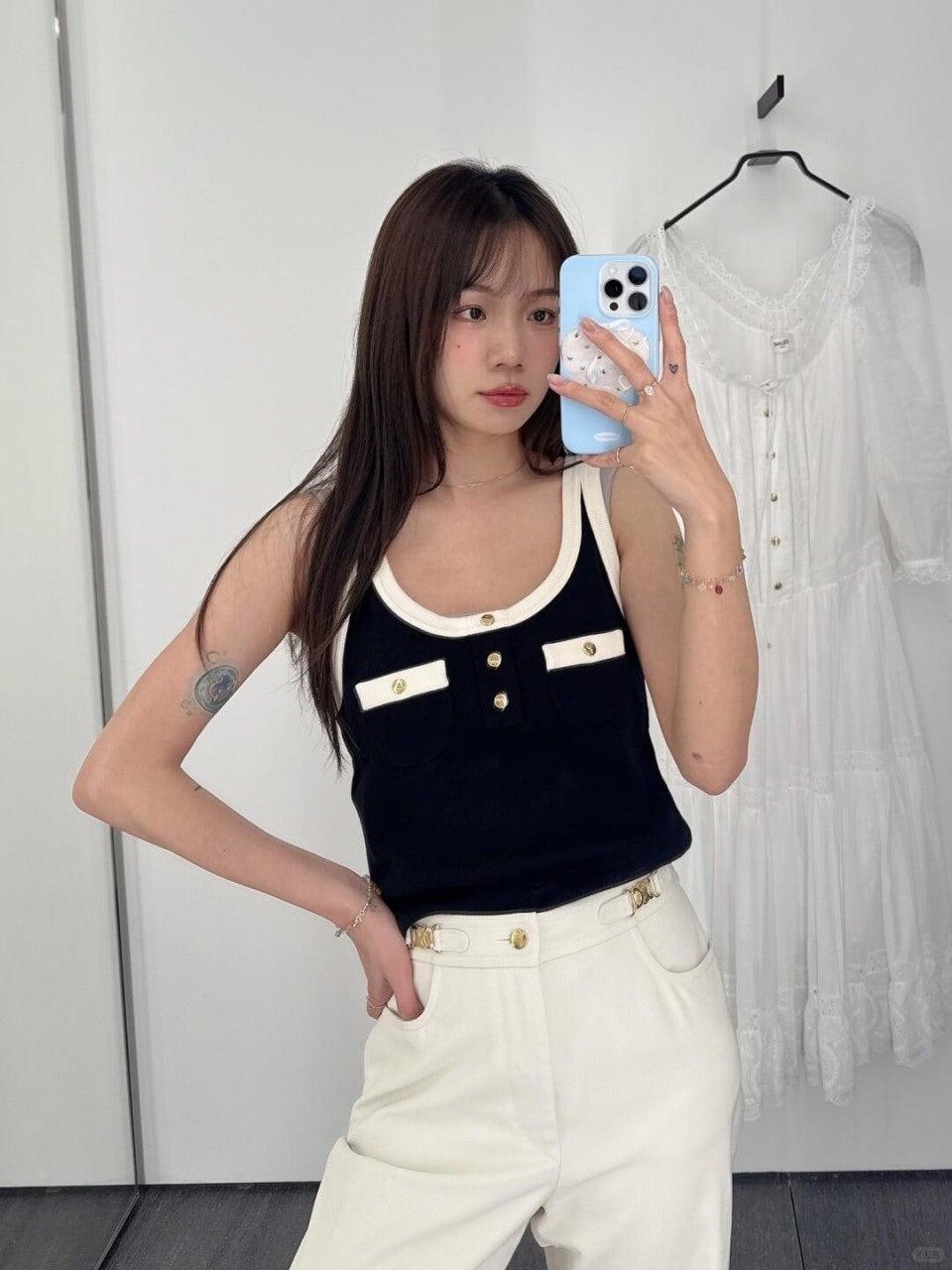셀린느 쓰리버튼 포켓 콘트라스팅 슬림 베스트 (해외배송)