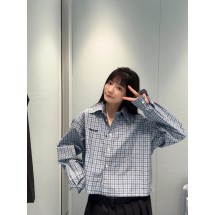 미우미우 세로 스트라이프 블루 체크 셔츠 (해외배송)