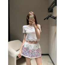 미우미우 레터 자수 레이스 반팔 (해외배송)