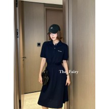 미우미우 라펠 레터 자수 캐주얼 반팔 원피스 (해외배송)