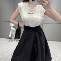 질샌더 3D로고 티셔츠 믹스 벨티드 드레스 -화이트블랙- (국내배송)