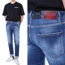 디스퀘어드 레드 래더패치 빈티지 중청 워싱진