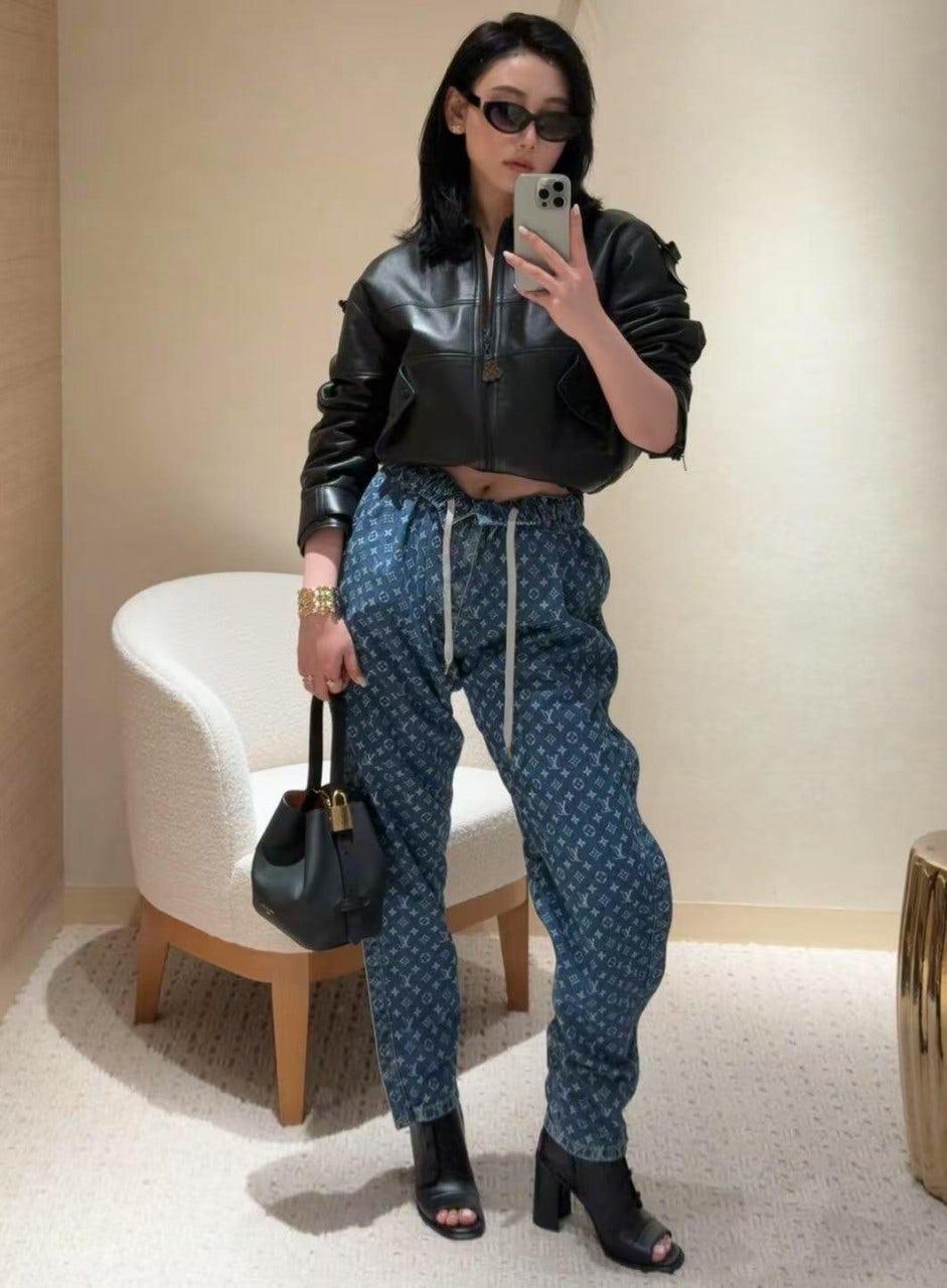 루이비통 레이저 프린팅 데님 엘라스틱 웨이스트 청바지 (해외배송)