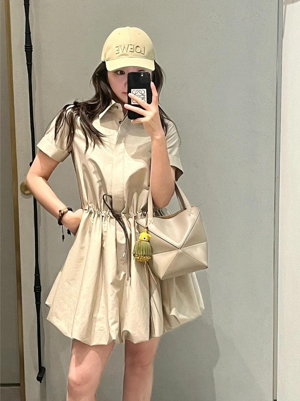 로에베 드로스트링 허리 코튼 플라워 버드 반팔 원피스 (해외배송)