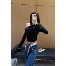 샤넬 슬림핏 라인스톤 오프숄더 바텀 셔츠 (해외배송)